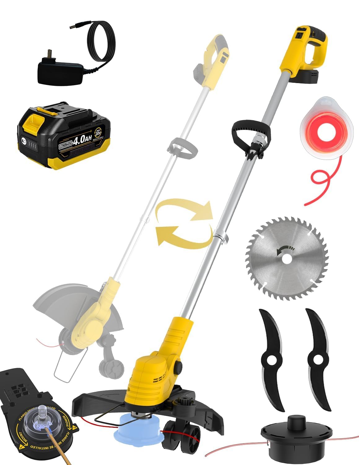 Amazon.com : 20000 RPM(4.0AhX1) Electric Weed Wacker,Dual